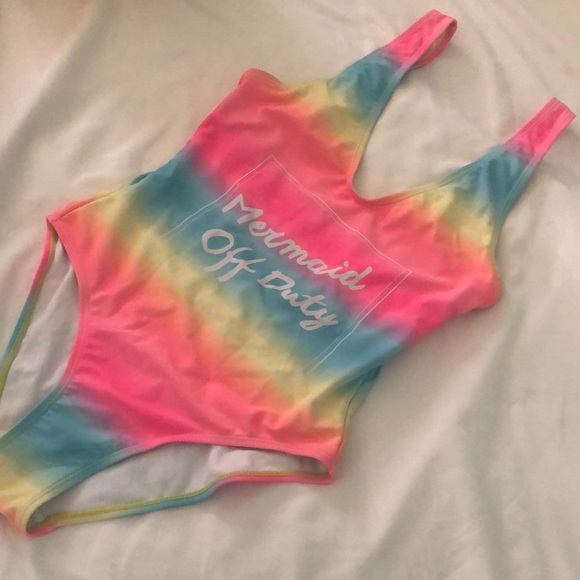 🏖MERMAID SWIMSUIT ONCE PIECE PASTEL NEON RAINBOW COLORS 💕🏖 - Picture 4 of 5